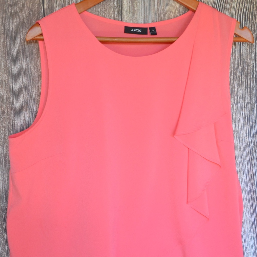 Sleeveless Coral Blouse with Ruffle
